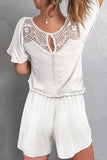 Crochet Neck Drawstring Short Sleeve Romper