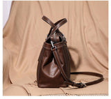 Genuine leather tote bag for women retro one-shoulder portable big