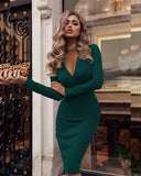 Women's Sexy Ribbed Sweater Dresses Bodycon V Neck Long Sleeve Midi