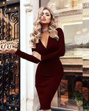 Women's Sexy Ribbed Sweater Dresses Bodycon V Neck Long Sleeve Midi