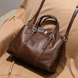 Genuine leather tote bag for women retro one-shoulder portable big