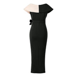 Sexy Lapel Neck Color Block Stitching High Waist Glamorous Maxi Dress