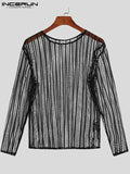 Men's Mesh T Shirt Transparent O-neck Long Sleeve Streetwear Men