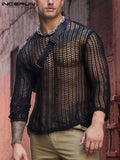 Men's Mesh T Shirt Transparent O-neck Long Sleeve Streetwear Men