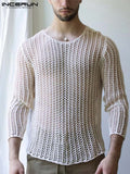 Men's Mesh T Shirt Transparent O-neck Long Sleeve Streetwear Men