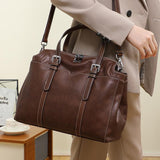 Genuine leather tote bag for women retro one-shoulder portable big