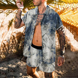 New Trend Men Hawaiian Sets Summer Feather Printing Short Sleeve