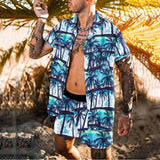 New Trend Men Hawaiian Sets Summer Feather Printing Short Sleeve