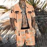 New Trend Men Hawaiian Sets Summer Feather Printing Short Sleeve