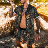 New Trend Men Hawaiian Sets Summer Feather Printing Short Sleeve