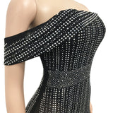 Women Sexy Spaghetti Strap Mesh See Through Rhinestone Bodycon Party