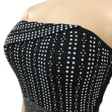 Women Sexy Spaghetti Strap Mesh See Through Rhinestone Bodycon Party