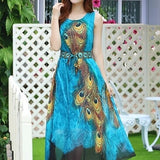 Sleeveless Peacock Theme Long Dress